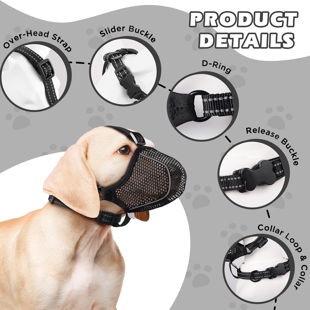 Dog Muzzle,Mesh Soft Muzzle Small Medium Large Sized Dogs Breathable Reflective