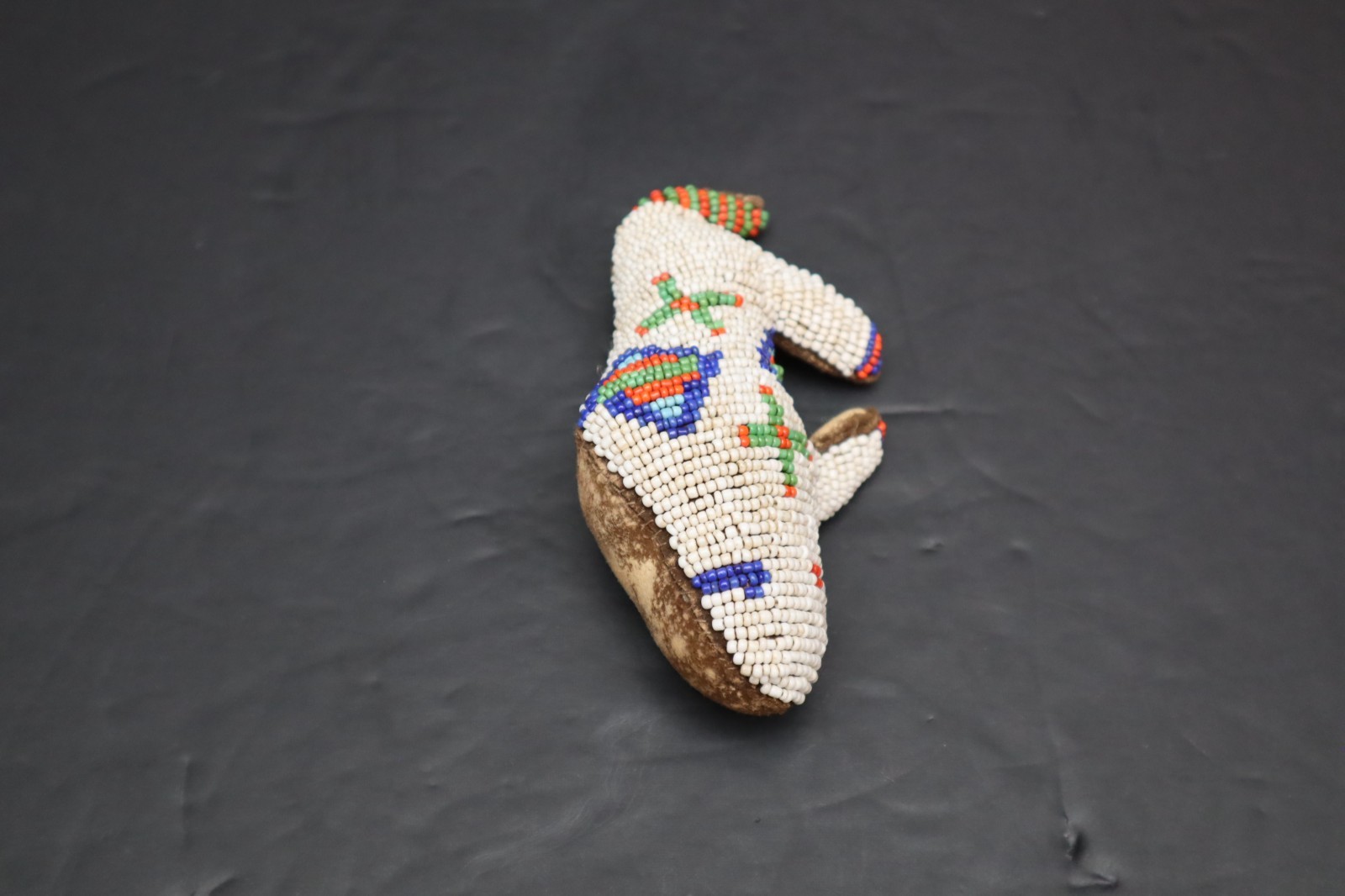 HAND MADE NATIVE AMERICAN BEADED LEATHER FETISH, BUFFALO AMULET