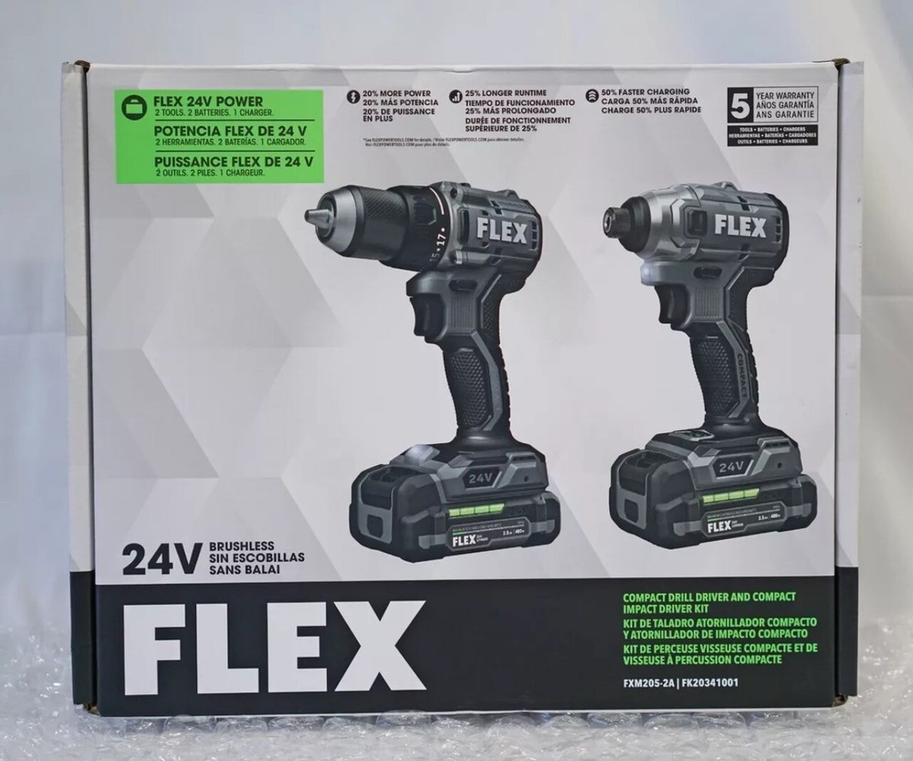 Flex FXM205-2A 24V Compact Drill Driver and Compact Impact Driver 4-Combo Kit