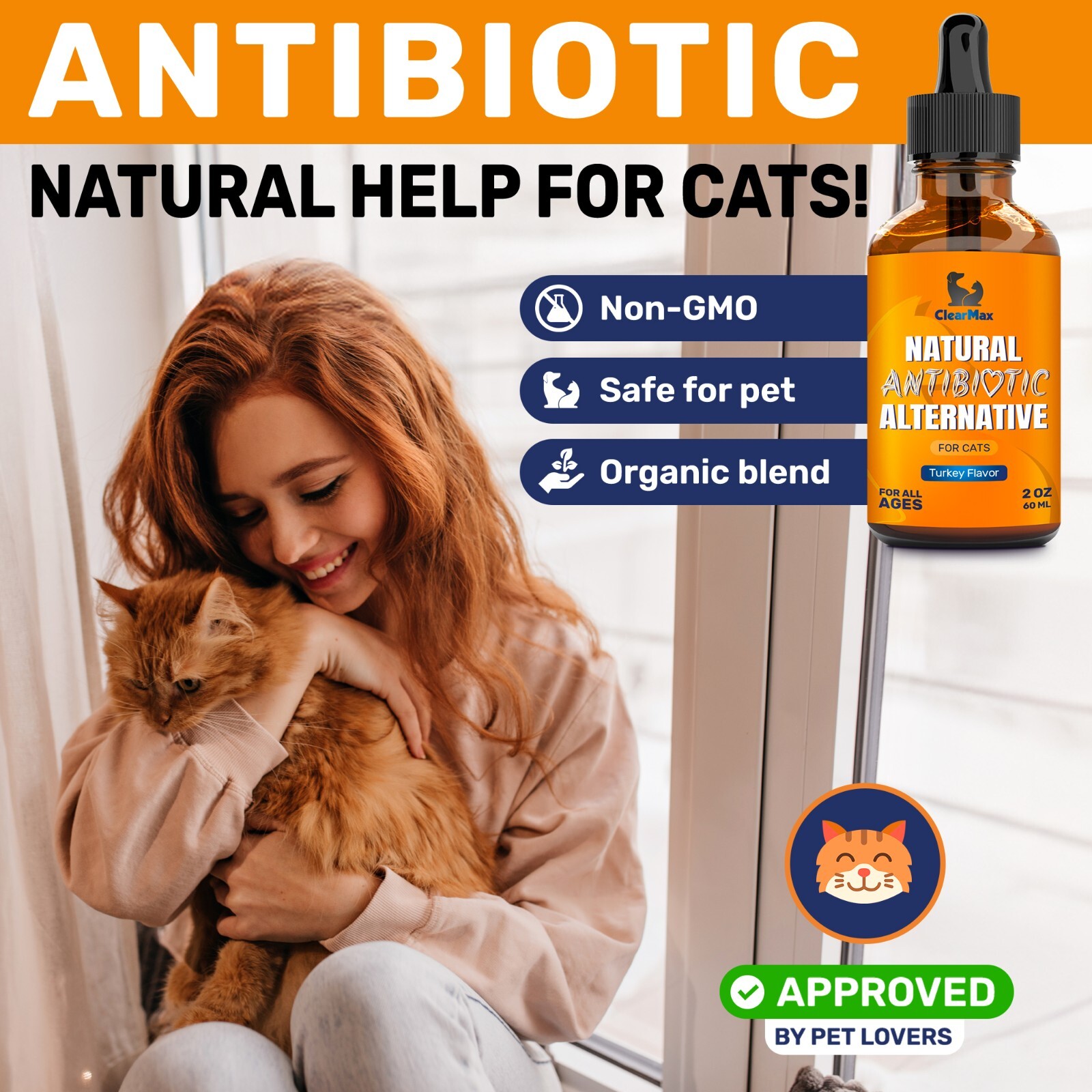 Natural Antibiotics for Cat | Turkey Flavor | Allergy & Infection Support | 2 Oz