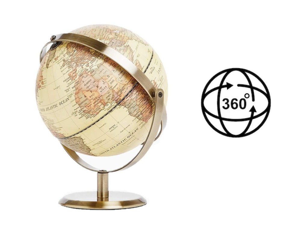 Exerz 8" Antique Globe With Bronze Base - World Globe Rotating All Direction ...