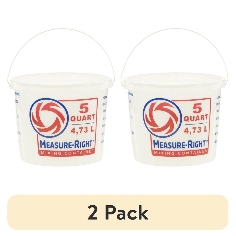 5 Quart Round Mixing Bucket 2 Pack Clear Pre-marked Plastic Measuring Container