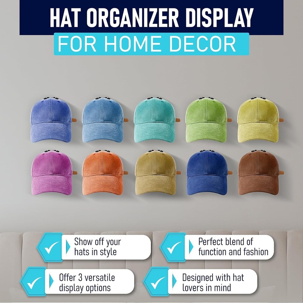 18 Pack Adhesive Hat Hooks for Wall, Perfect Hat Rack for Baseball Caps, Hat Org