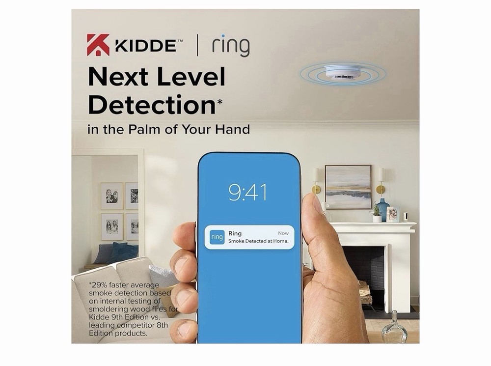 Kidde Smart Smoke Detector Ring App Enabled Hardwired Alarm AA Battery Backup