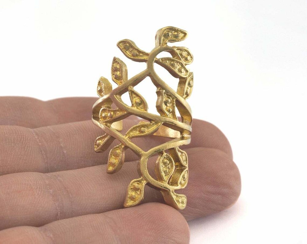 Leaf - Leaves Adjustable Ring Raw brass (18mm 8US inner size - Adjustable ) 4316