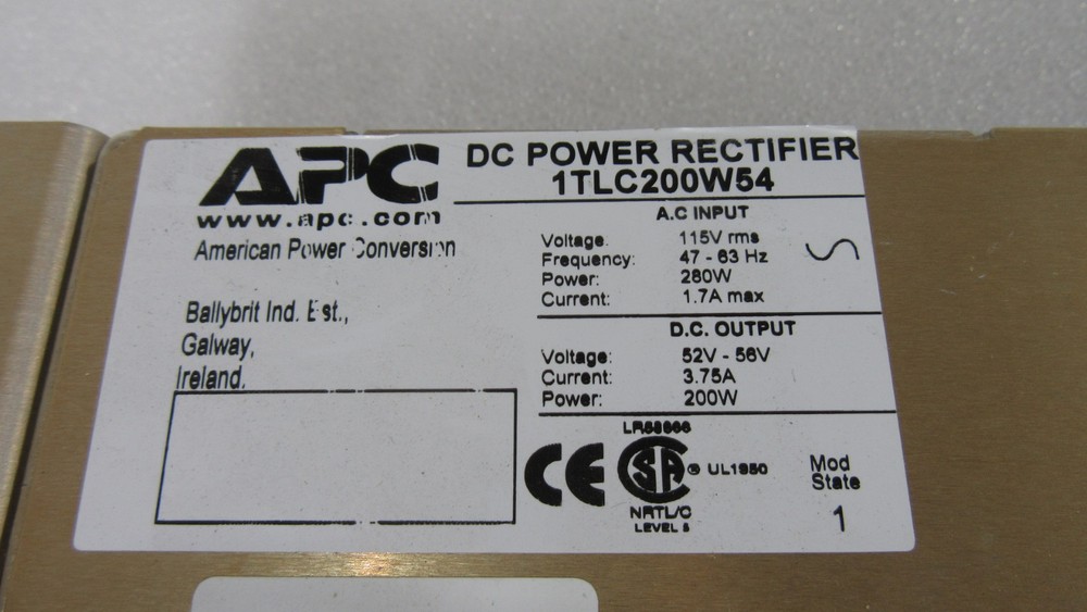 APC 1TLC200W54 DC POWER RECTIFIER 200W 115V