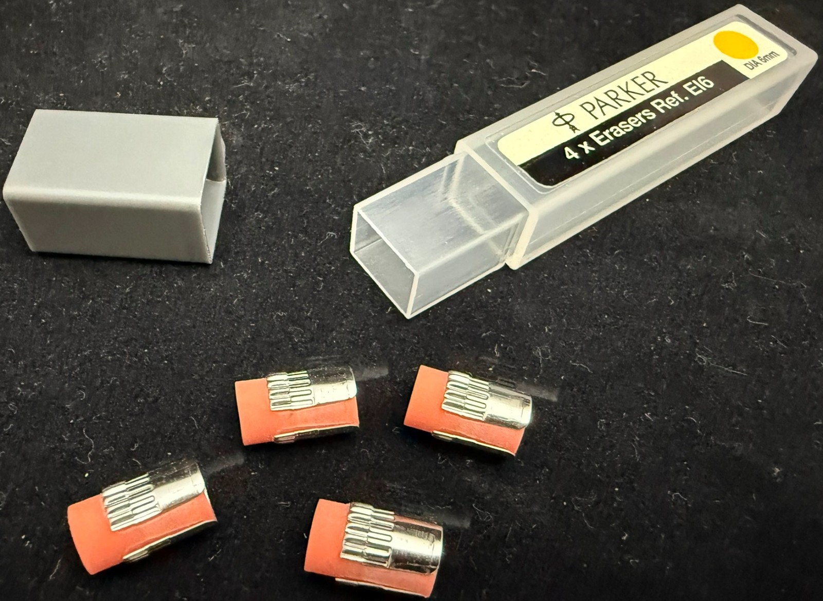 o'o'o . Genuine PARKER . 4 x ERASERS . EI6 . for Mechanical Pencil . 6mm Dia.