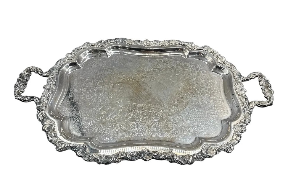 Vintage Leonard Silver Plate 5-Piece Tea & Coffee Service w/ Large Serving Tray