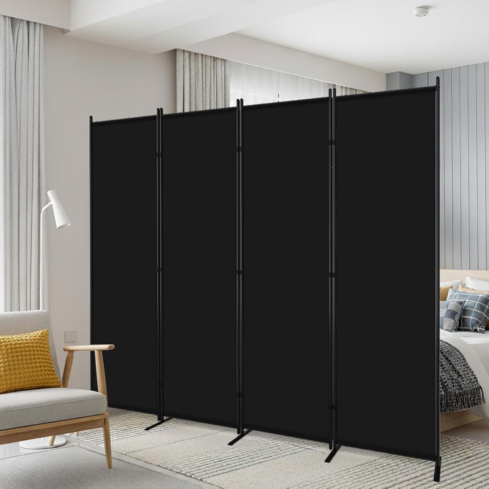 Black Portable 6FT Room Divider 4 Panel Privacy Screen for Office Home Foldable