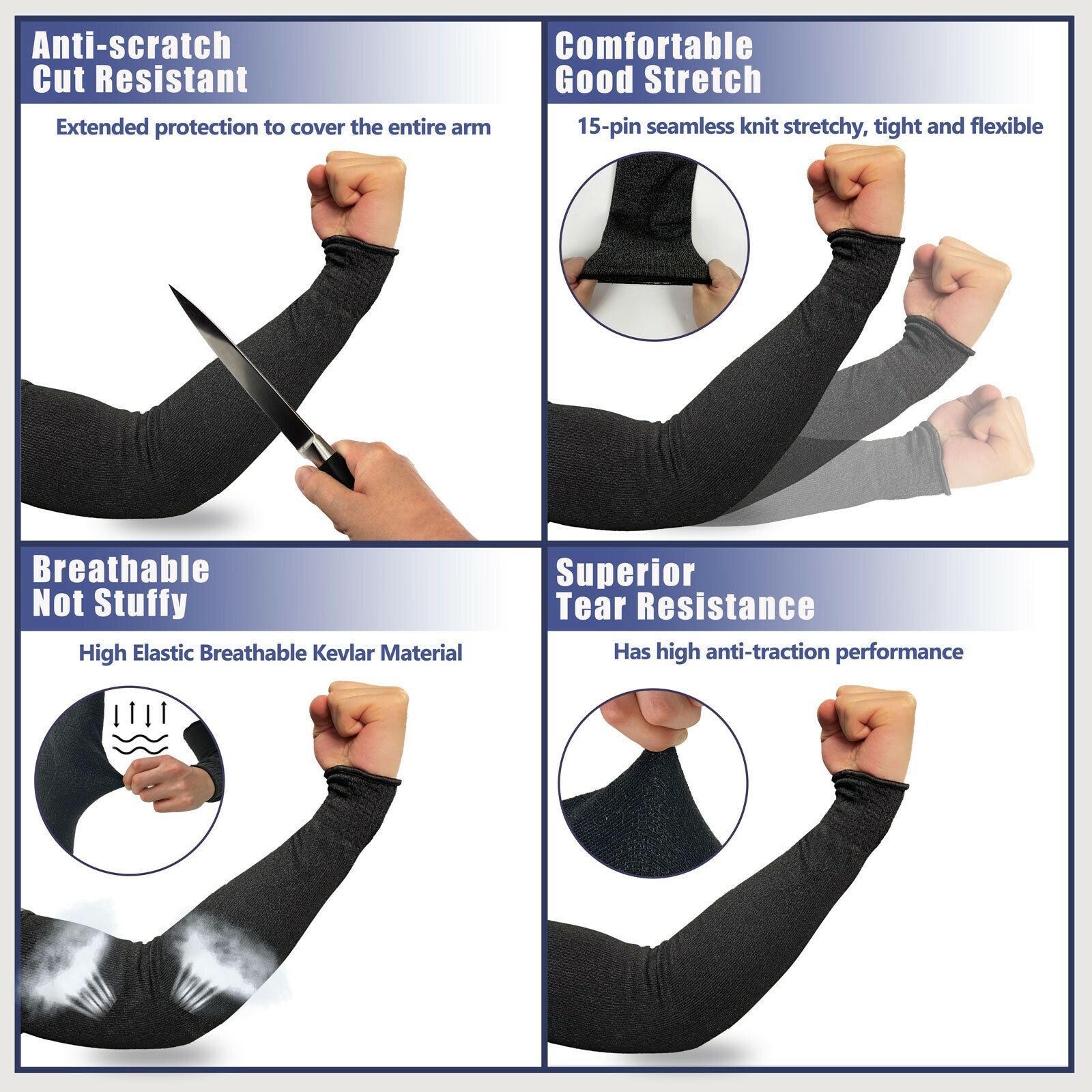 EvridWear Black Arm Protective Sleeves Cut Resistant Sleeves Arm Guards, 1 Pair