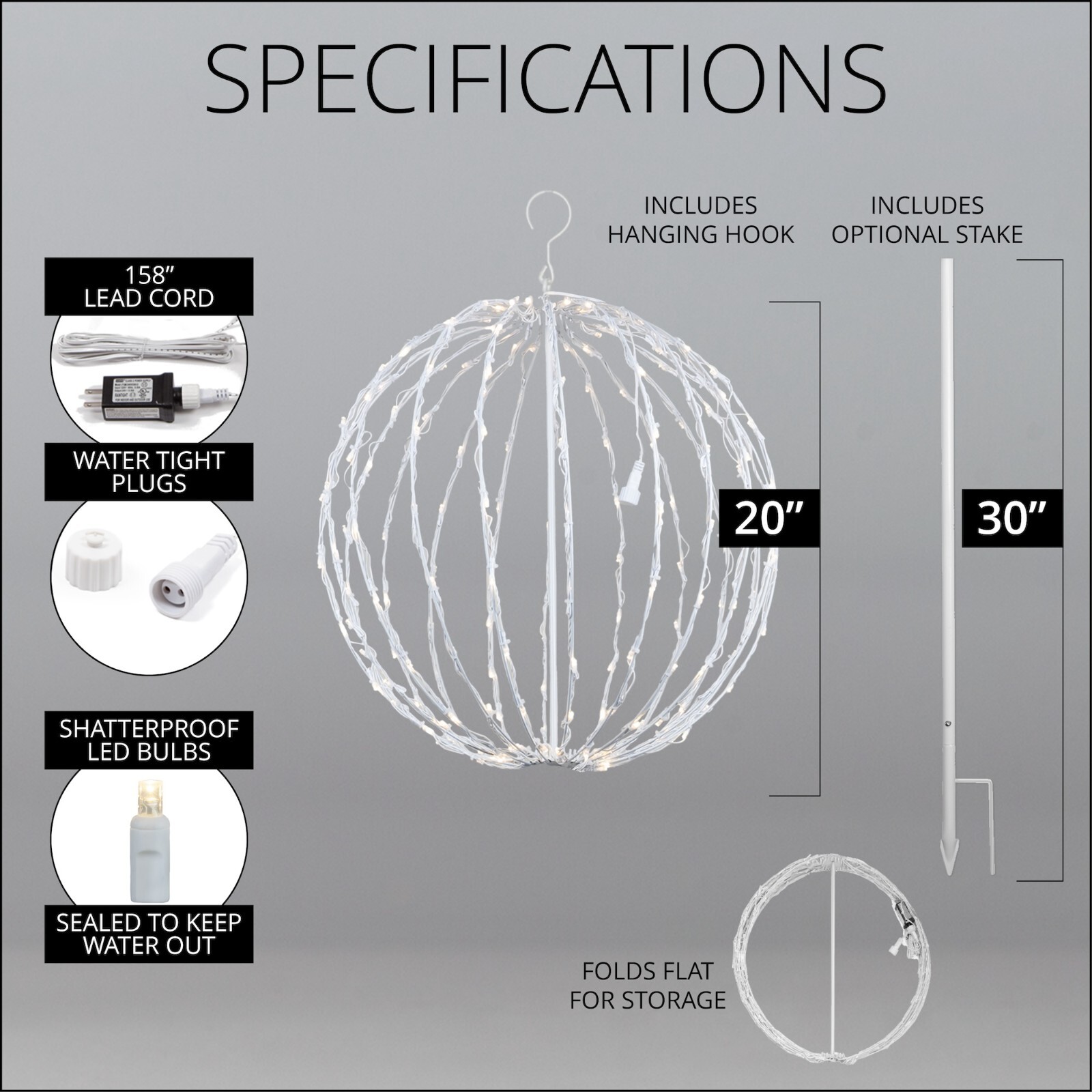 Hanging LED Light Balls Christmas Patio Garden Decoration White Frame, 6 Colors