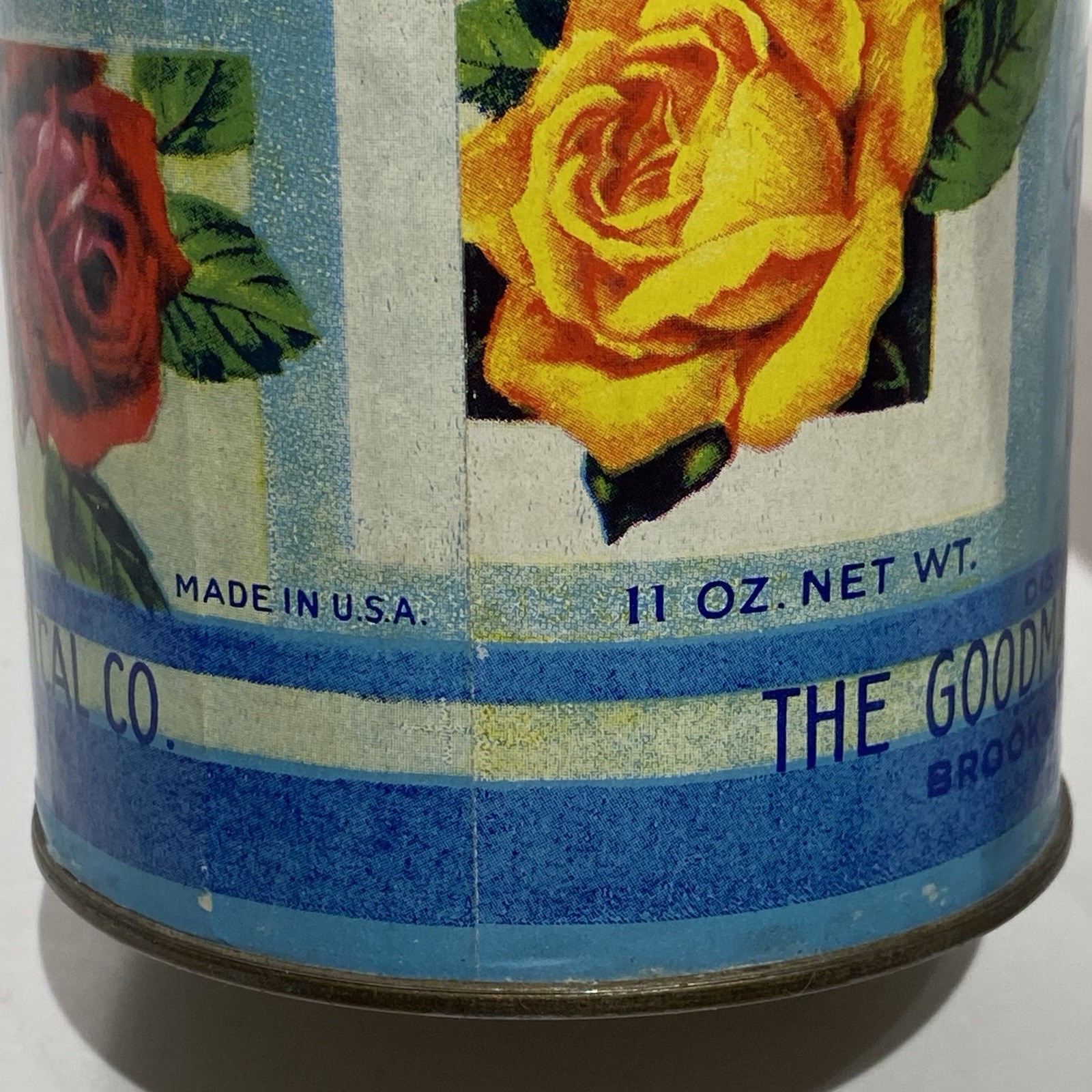 Vintage Rose Talc Powder Tin (Full) The Goodman Chemical Co. Brooklyn New York