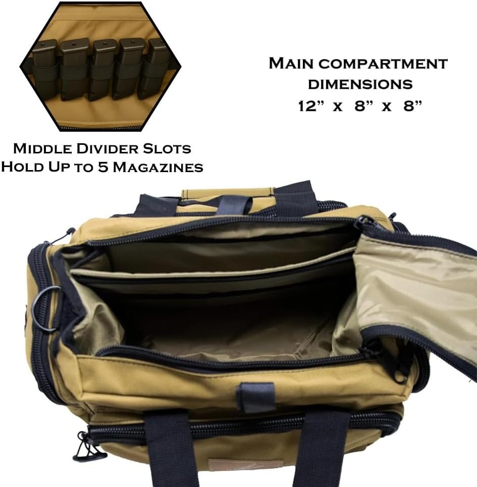 Versatile Tactical Range Bag - Easy Access with Dual Zippers, 4 External Pockets