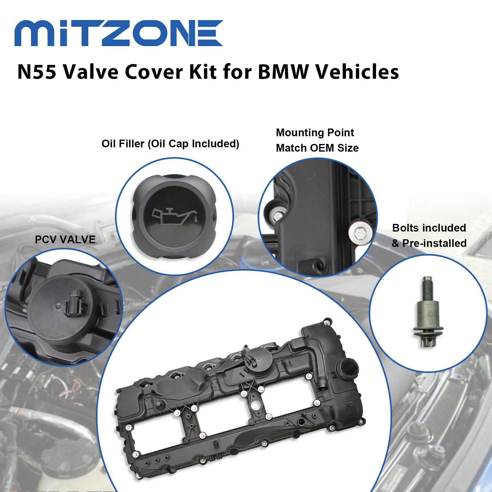 Valve Cover w/ Gasket & Cap for BMW N55 135i 335i 535i 640i 740i X3 X5 X6 3.0L