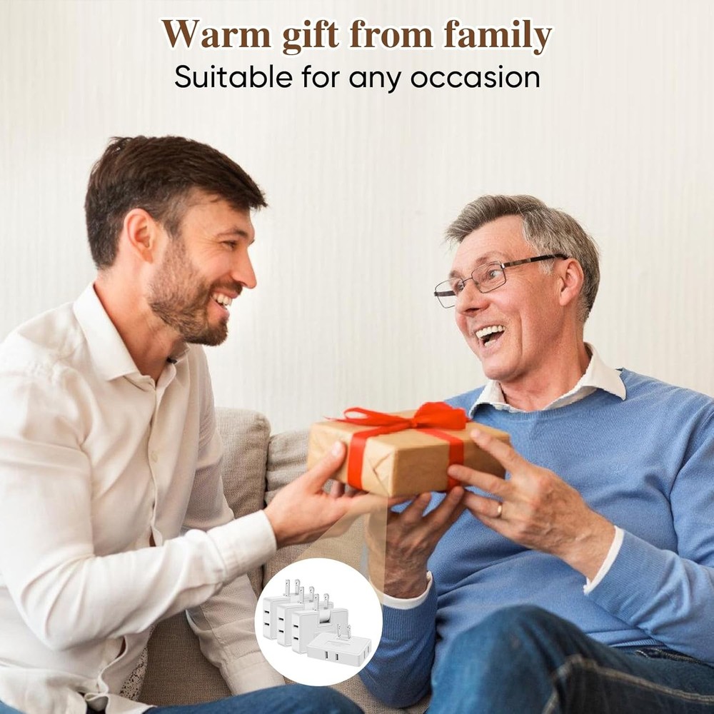 3 Way Flat Wall Outlet Extender Adapter- 4 Pack 180 Degrees Rotatable Flat Plug