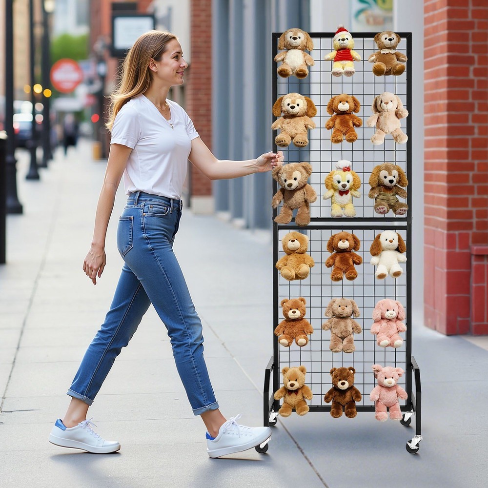 Grid Wall Panel, 1.9 x 5.4 ft Wire Grid Panels Display Rack, Movable Art Display