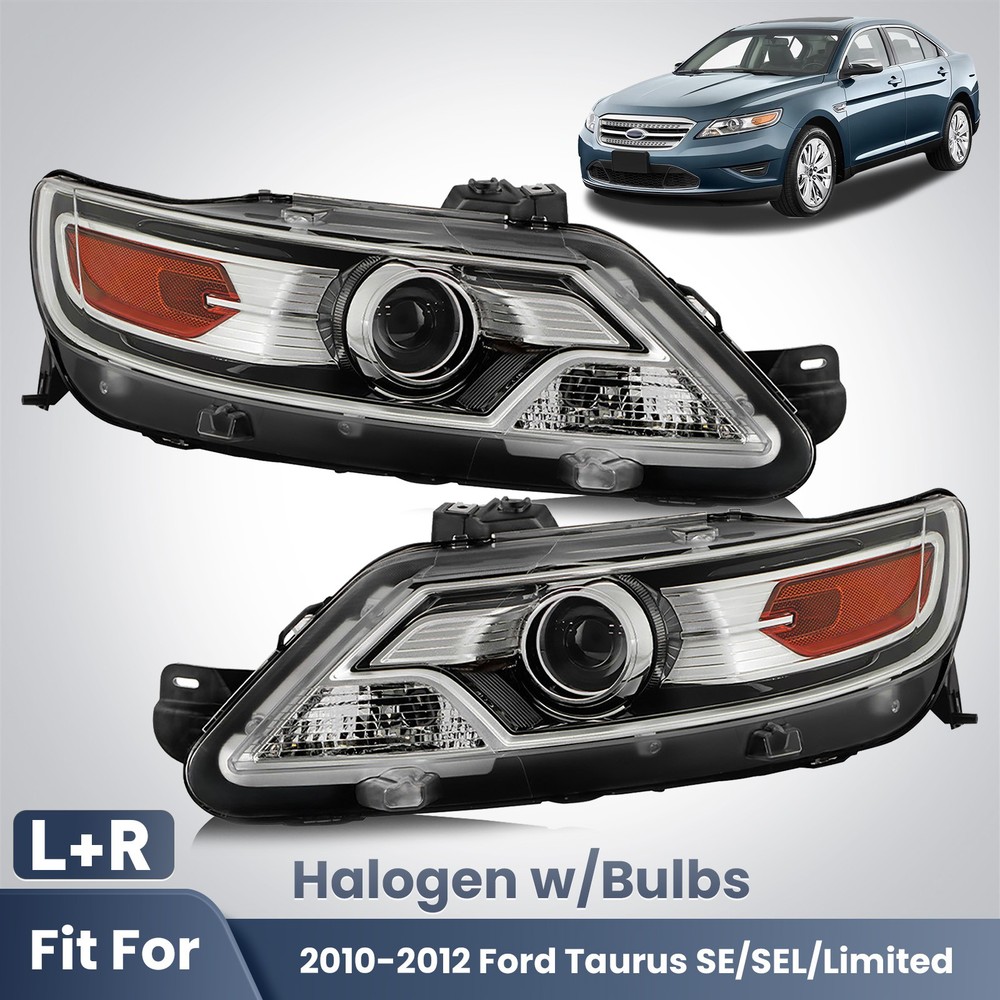 Halogen Headlight For 2010-2012 Ford Taurus Projector w/ Bulbs Left+Right Pair