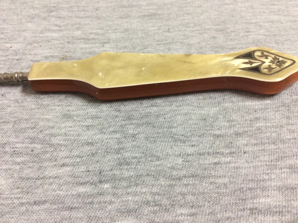 Vintage Bakelite & MOP Button Hook & Cuticle Grooming Tool