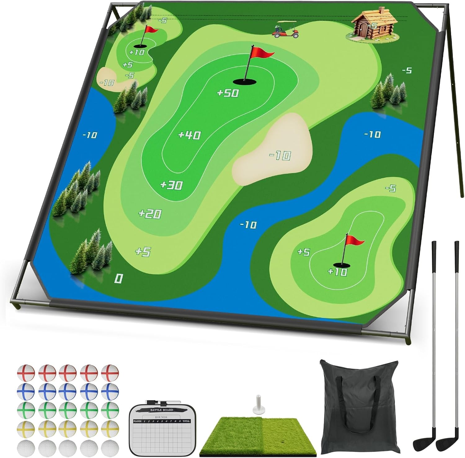 NAIZEA 2 in1 Battle Golf Chipping Game with 59”x59” / 80”x80” Large Chipping Mat