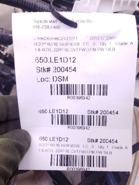 2012 LEXUS CT200H 1.8 4CYL BODY WIRE HARNESS