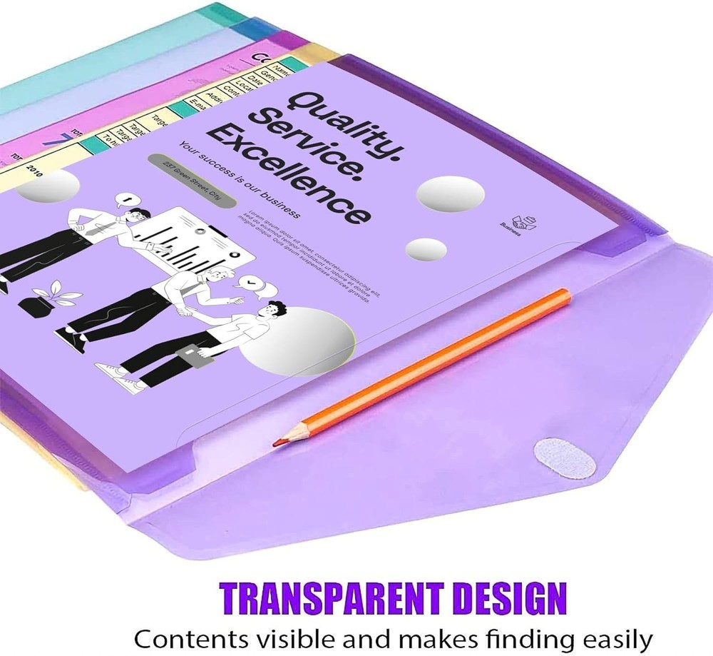 12 Pack Plastic Envelopes File Folders, Plastic Folders w Pockets Large Capacity