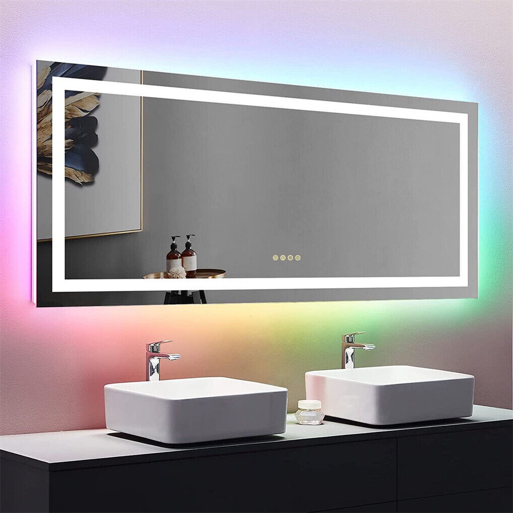 Large Bathroom HD Vanity Mirror RGB Multicolor Backlit+Adjustable Front-Lighted
