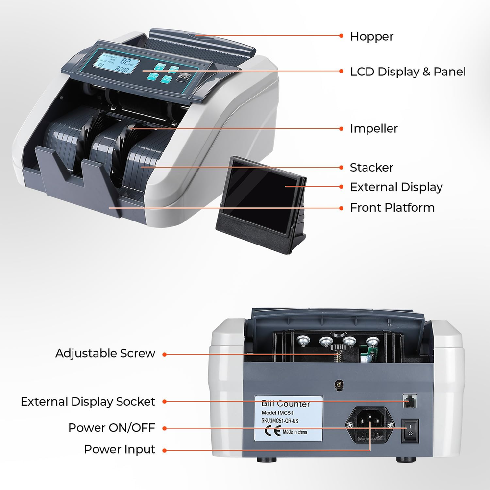 IMC51 Money Counter Machine Count Value, Add+Batch/Add+ Value Mode Bill Counter,