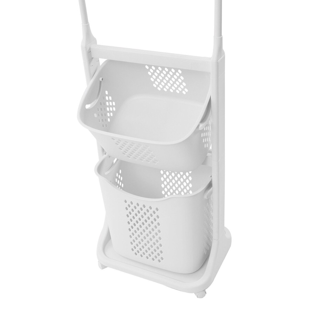 Rolling Laundry Basket Bathroom Kitchen Clothes Storage Shelf Multi-layer Stand