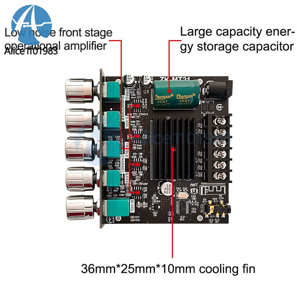 ZK-MT21 2.1Channel Bluetooth Audio Power Amplifier Board Subwoofer 50W*2+100W US