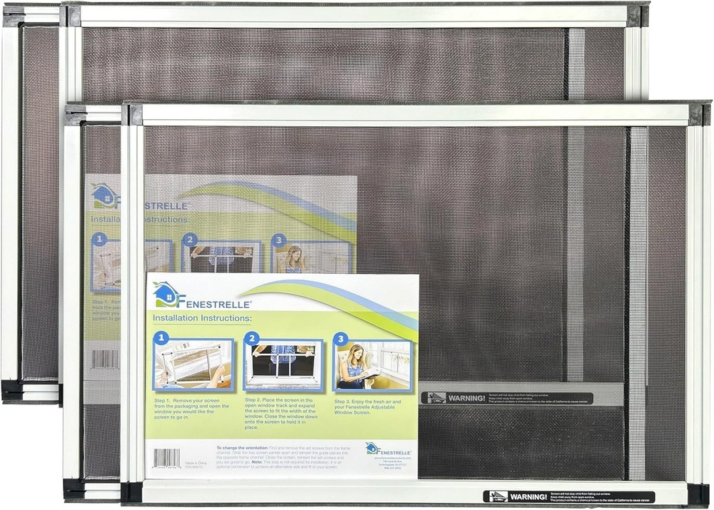 Expandable Window Screen 15" H × 21"-40" W, Adjustable, Flame Resistant, 2 Pack