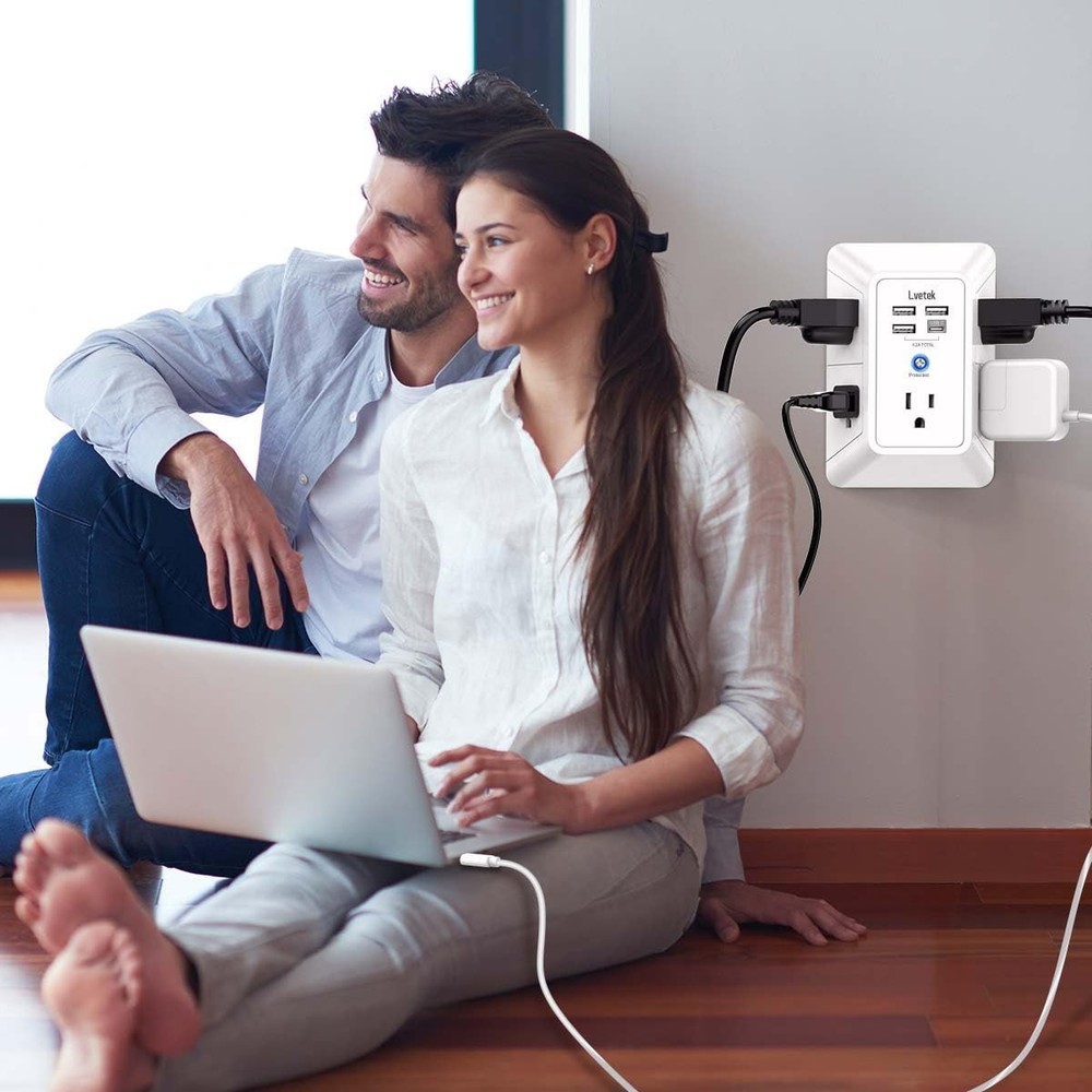 5 Outlet Extender Multi Plug Wall Outlets with 4 USB Charging 3U1C, White