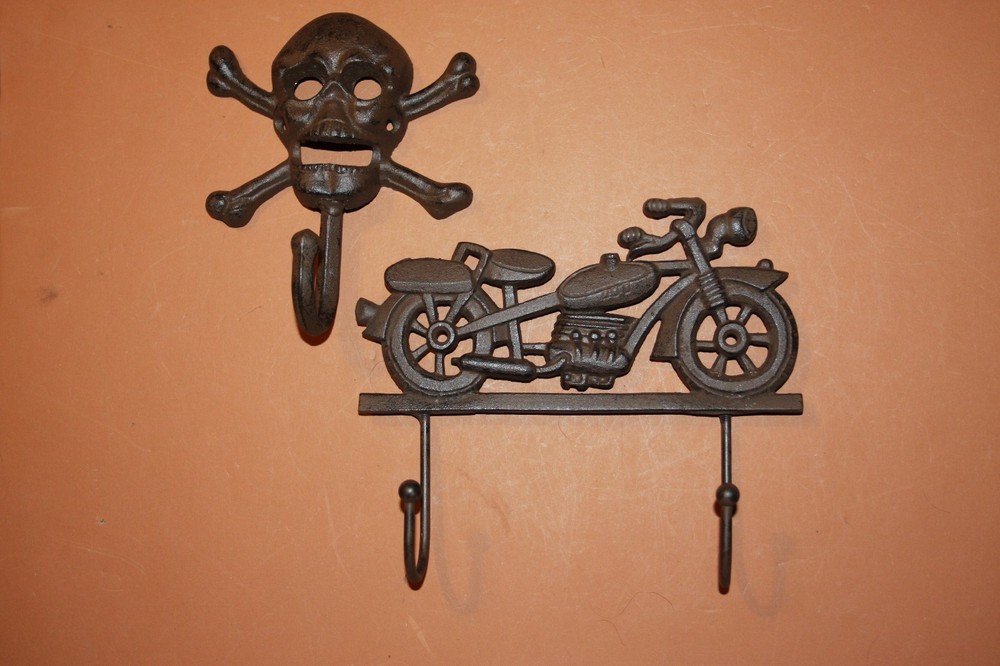(3)pcs, Vintage Motorcycle Wall hook, Biker Garage Wall Decor, Solid Cast Iron