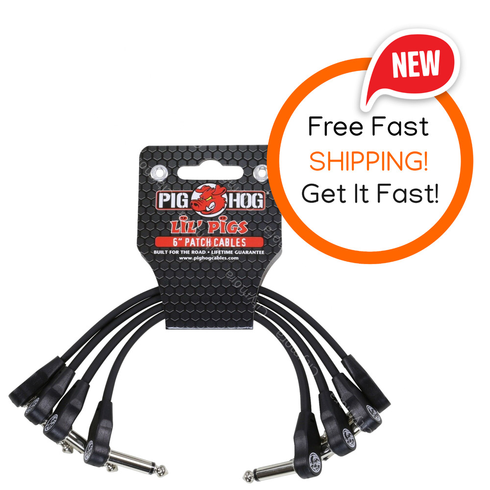 Pig Hog PHLSK6BK  Low Profile Right-Angle patch cables cord Guitar Pedal -4PACK