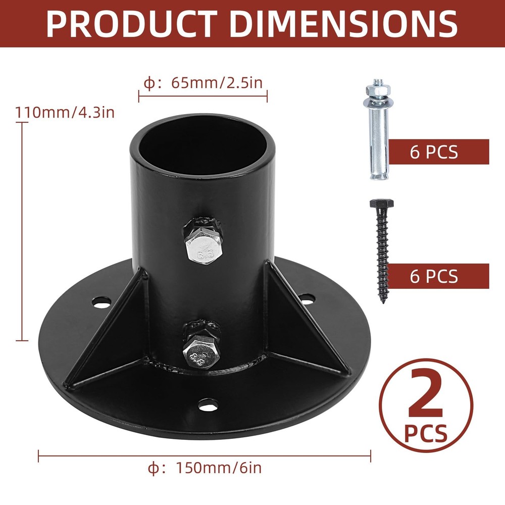 Cskunxia 2PCS Round Posts Base Bracket Chain Link Fence Flange Post Holder...