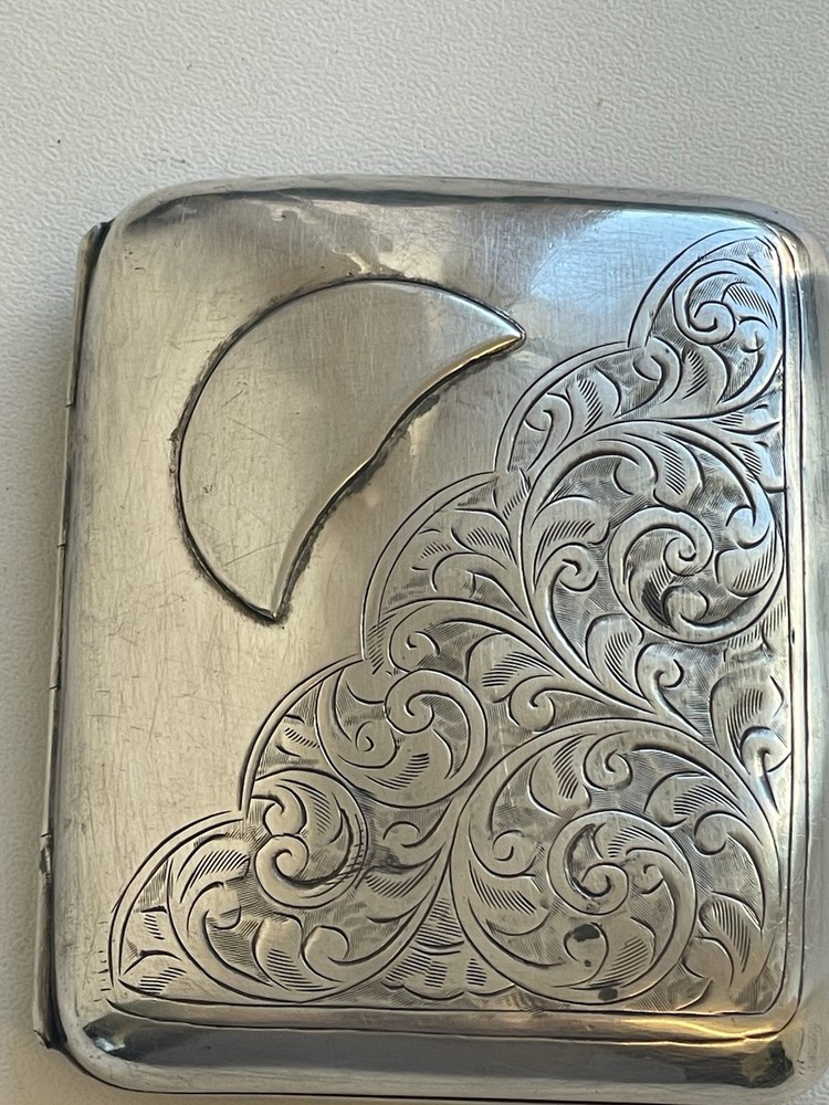Antique Silver Curved Cigarette Case