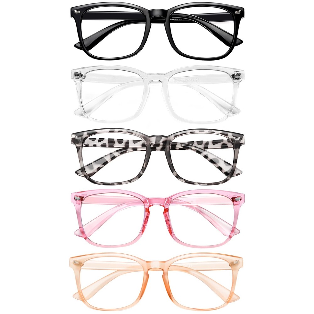 5 Pack Blue Light Blocking Glasses, Transparent Lens, Gaming, Reading, Computer