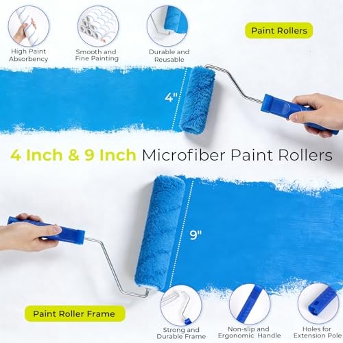 32PCS Paint Roller Kit with 2 to 4 Ft Extension Pole, 4" & 9" Paint Rollers