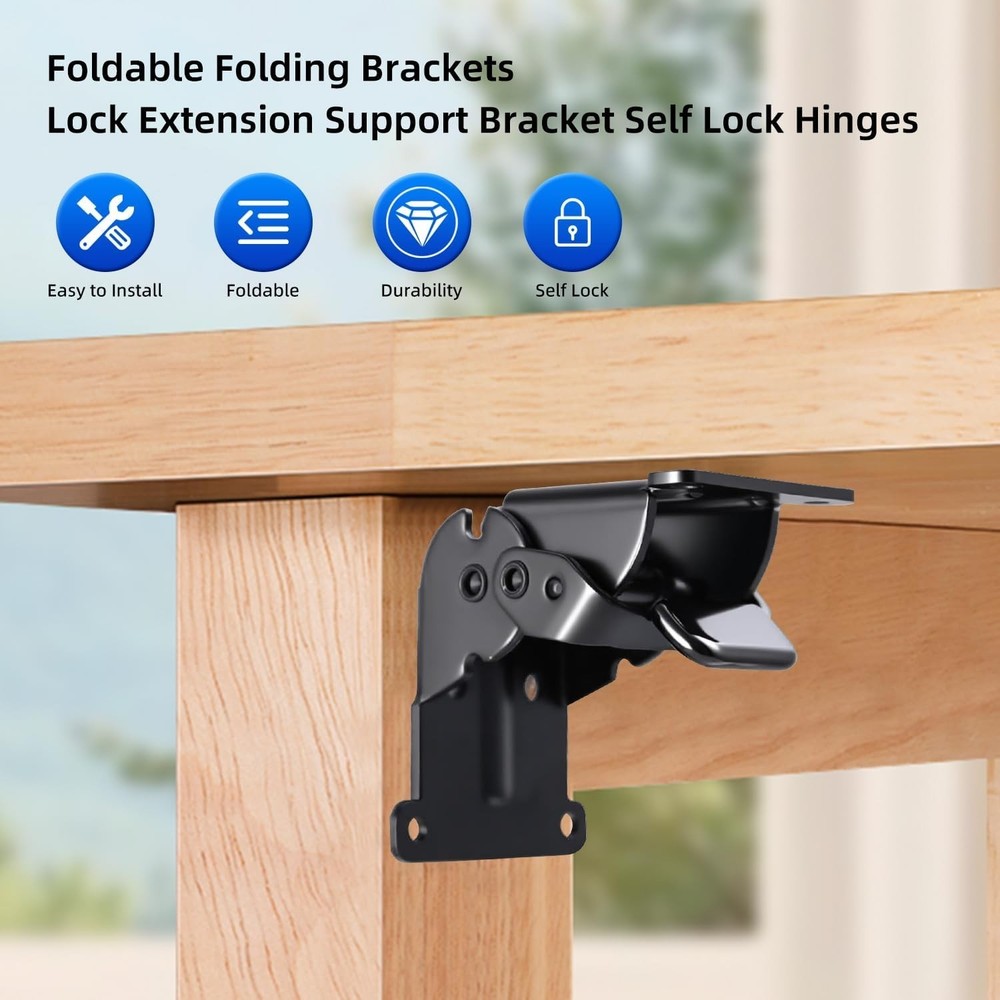 4 Pack Folding Brackets, Self-Lock Hinge with Screws for Folding Table Legs,