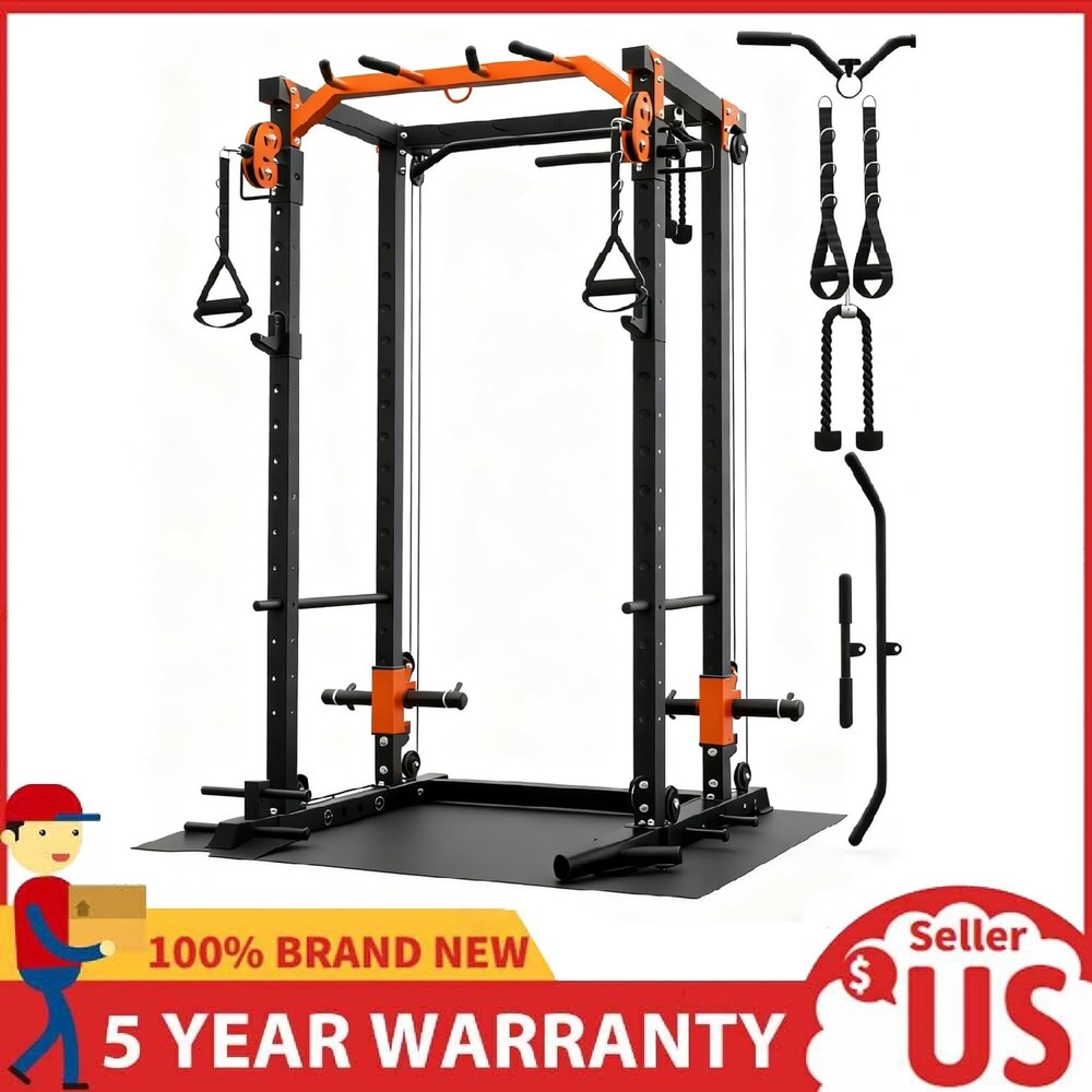 Power Cage 2000LBS Squat Rack for Home Gym Workout with Cable Crossover System
