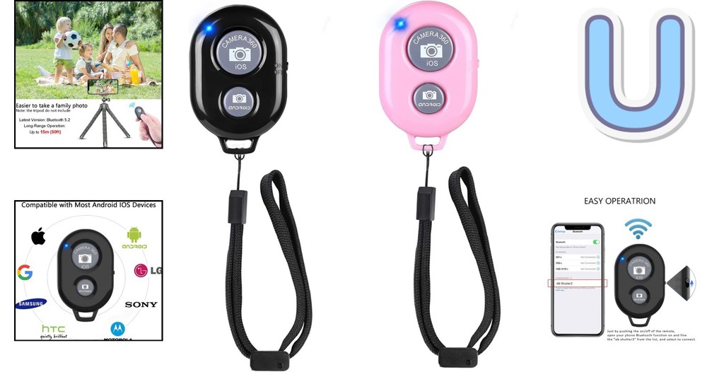 Universal Bluetooth Remote Shutter for Smartphones - Stylish Black & Pink