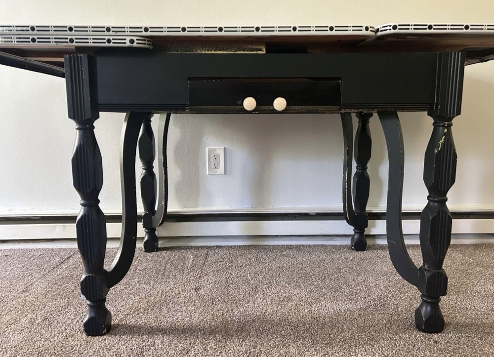Large Vintage Expandable Enamel Top Table