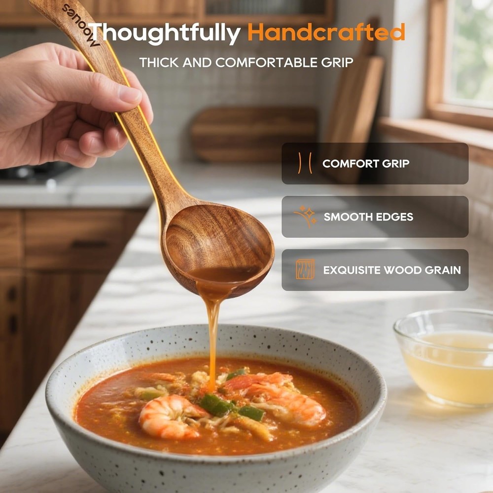 Teak Wood Ladle Set with Back Hooks