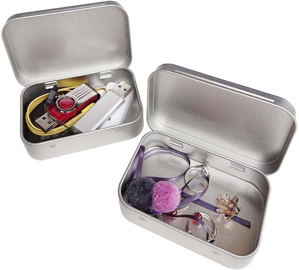 2 Pcs Metal Hinged Tin Box Container Mini Portable Small Storage Container Kit