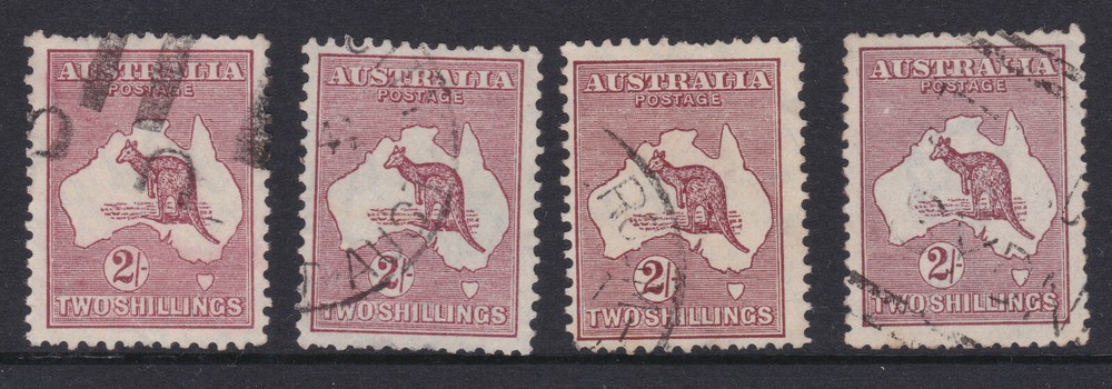 Roo / Kangaroo Australia 2/- Shilling Maroon Lot Used x 4