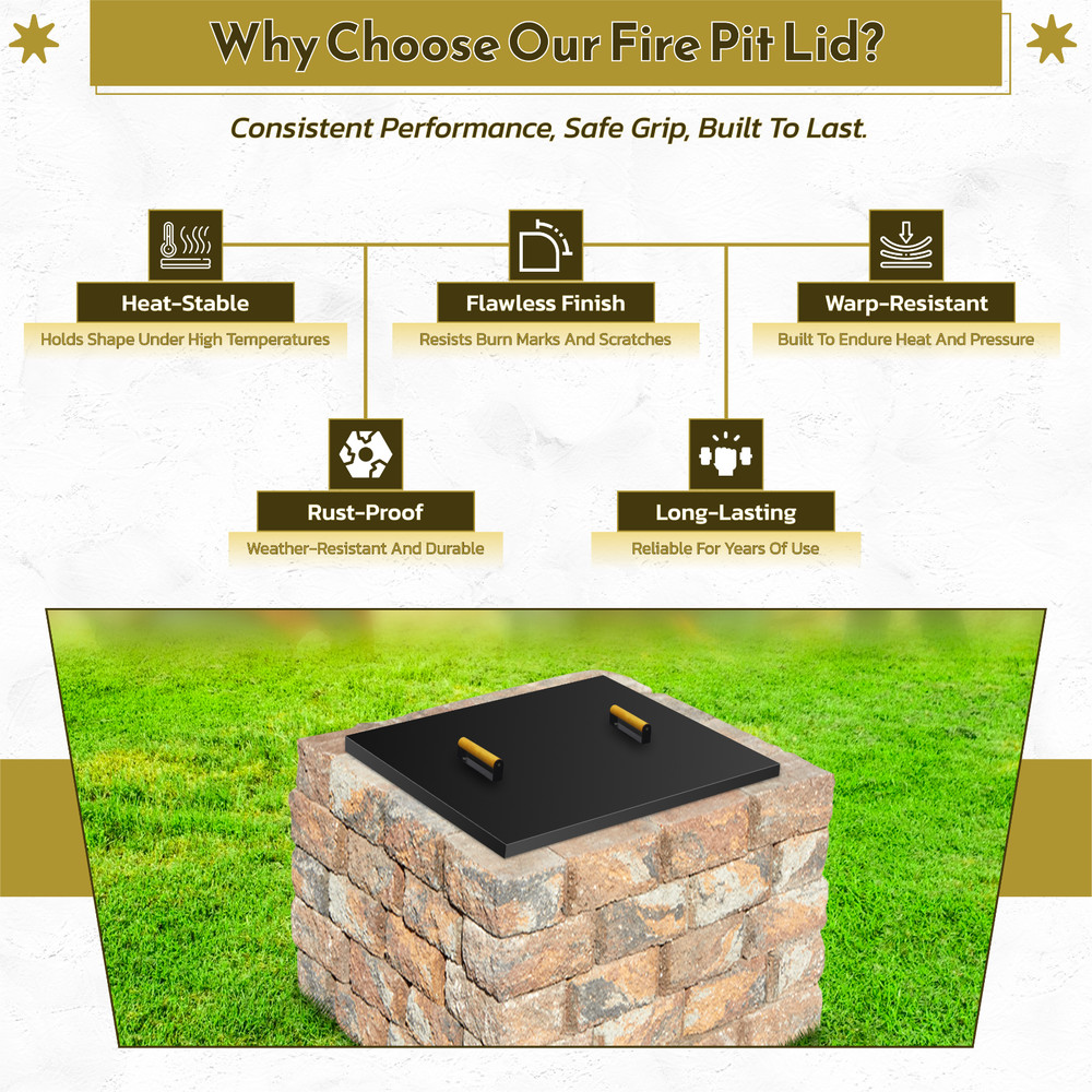 FEBTECH 30" Square Fire Pit Snuffer Lid for 28" FirePit with Wooden Handles