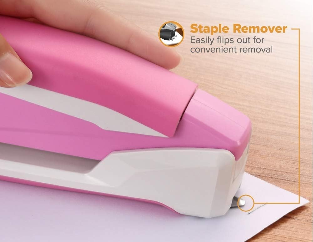 Desktop Stapler Pink 20 Sheet Capacity Jam-Free Tacking & Crafting