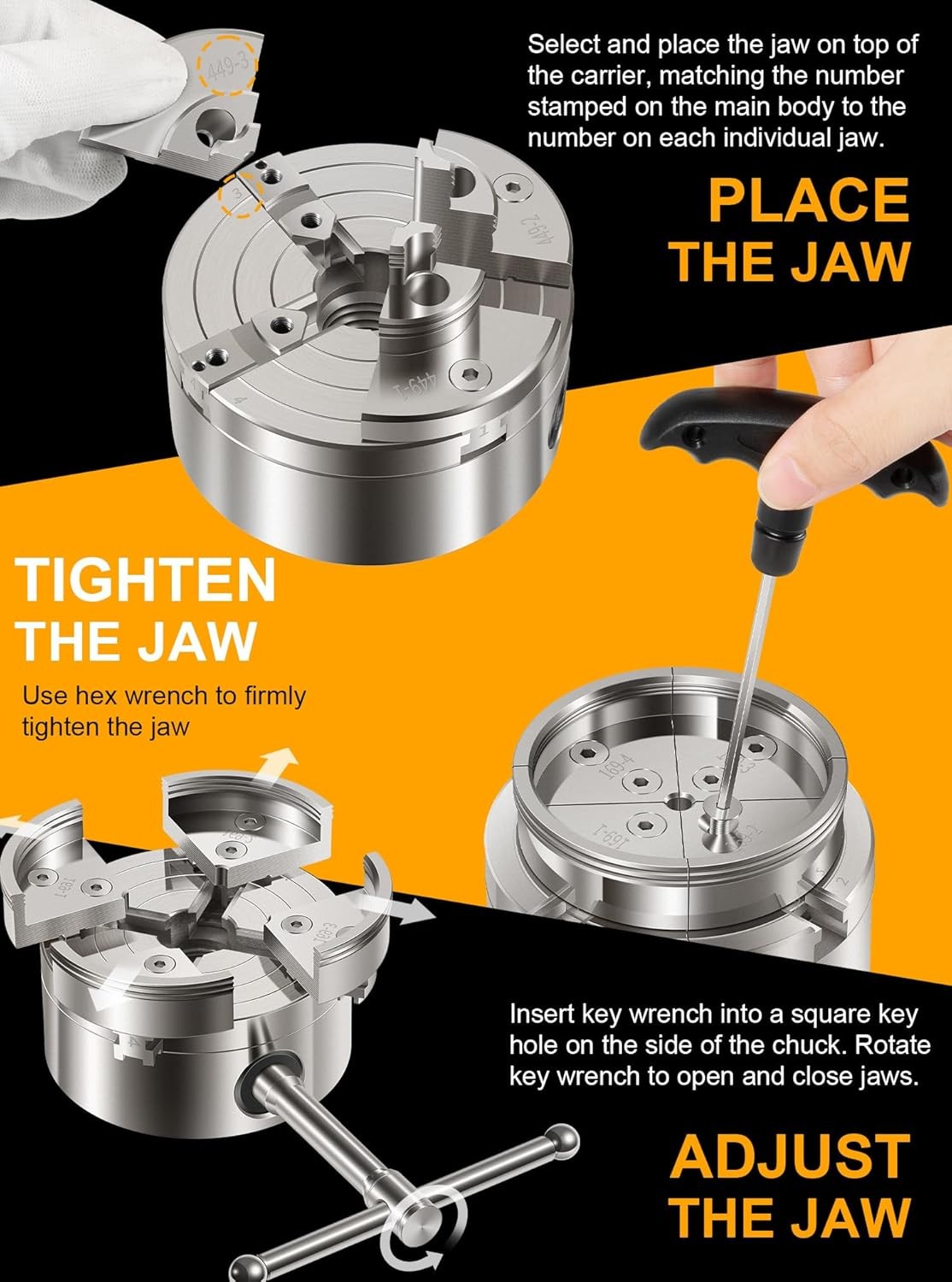 For Nova 1" x 8 TPI Thread 4-Inch Self-Centering 4 Jaw Wood Lathe Chuck Set