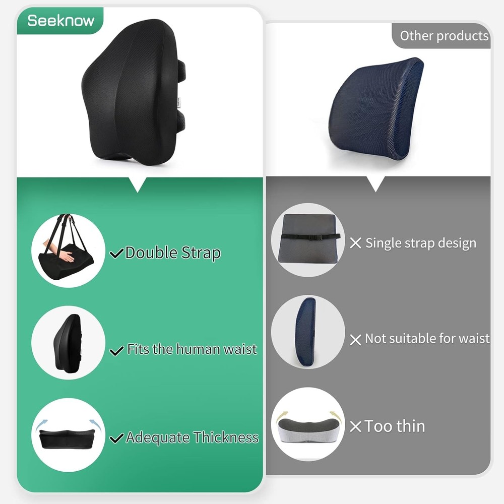 Lumbar Support Pillow for Office Chair Back Black