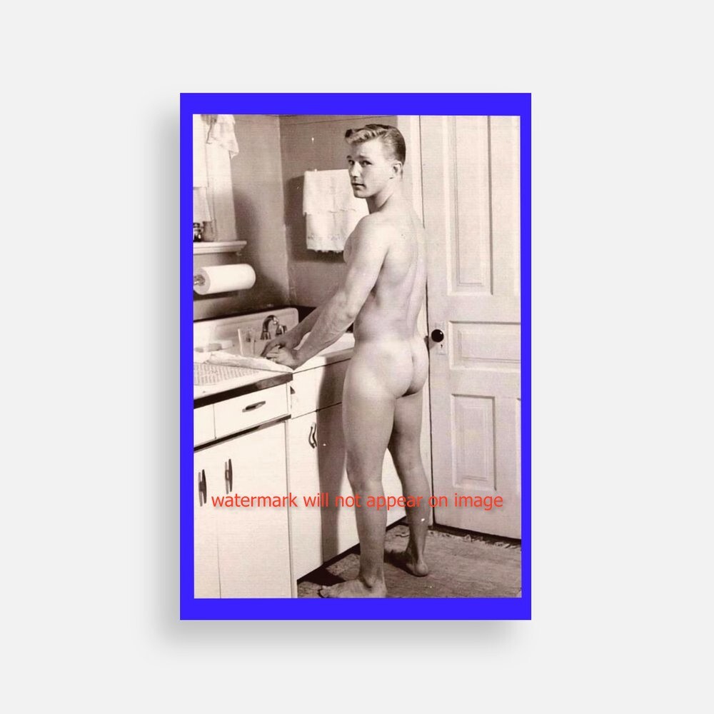 POSTCARD Print / Dennis Devlin nude in kitchen, 1960s