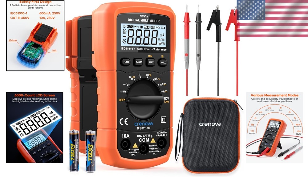 Compact MS8233D Multimeter for Accurate AC/DC Measurements & Non-Contact Testing